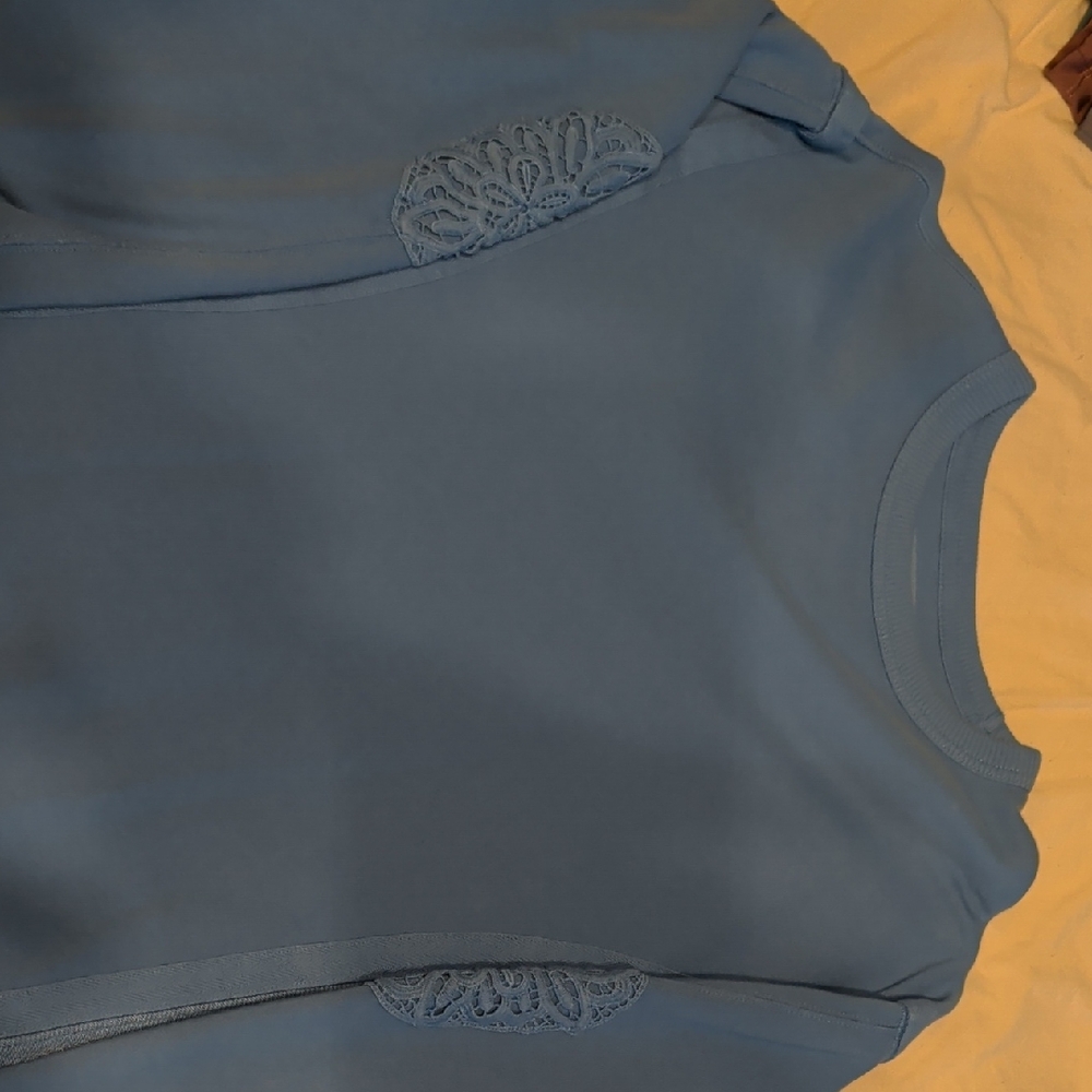 Aerie Soft Blue Blouse with Lace Accents